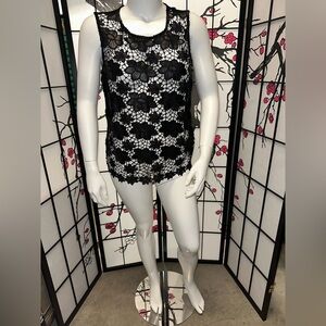 Faux leather floral lace tank